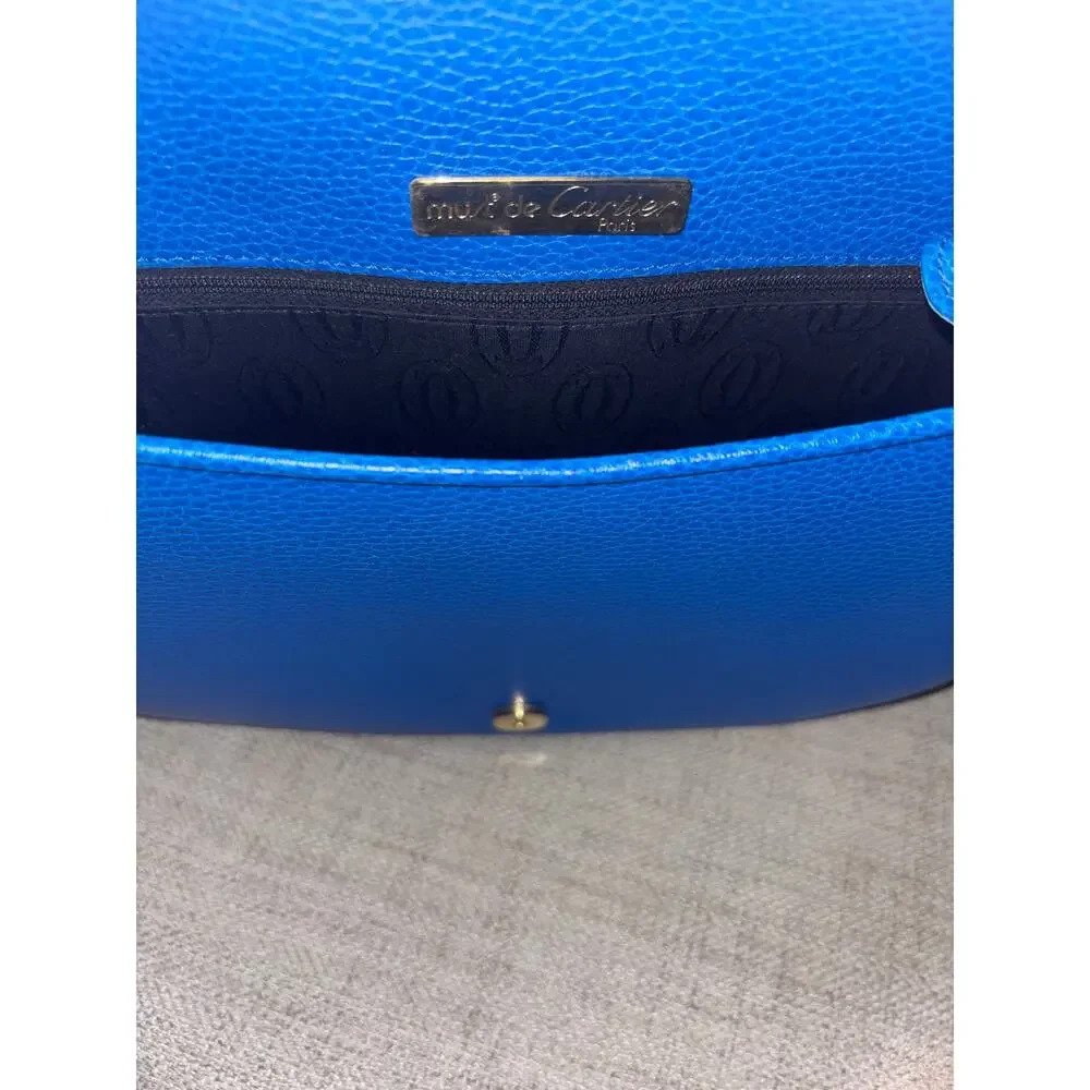 vintage Cartier Must Line saddle/shoulder bag made from grained blue leather